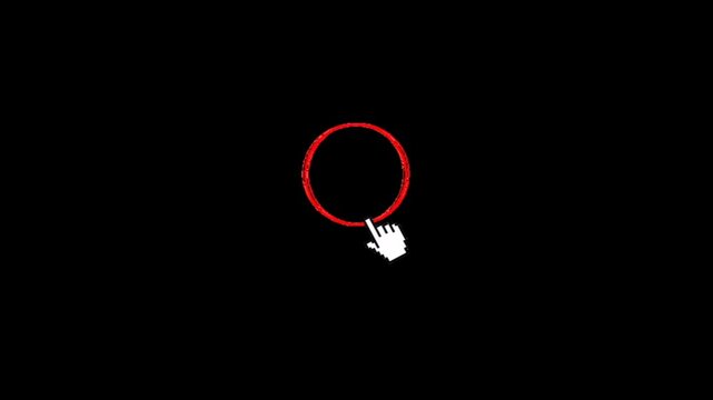A white computer mouse cursor hand icon on a solid black background, pointing to the right with index finger extended