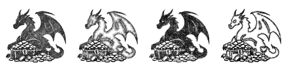 Sketch dragon treasure icon design set © David Zydd