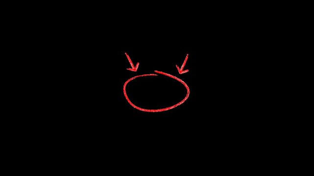A red circle with two arrows pointing to it on a black background