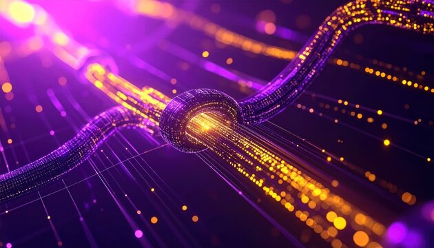 Glowing Abstract Data Streams Flowing Through Futuristic Digital Network