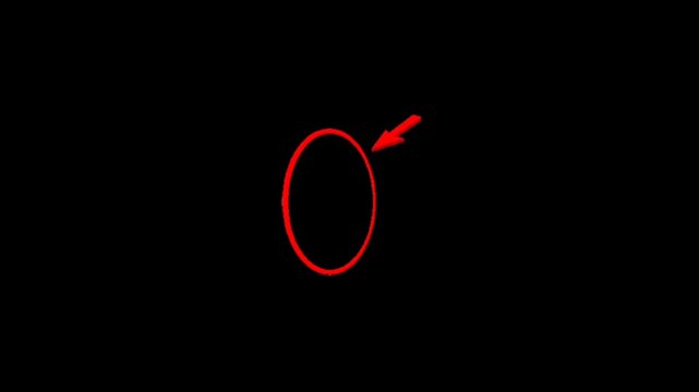 A red circle with an arrow pointing to the right on a black background, simple geometric shape with a pop of color