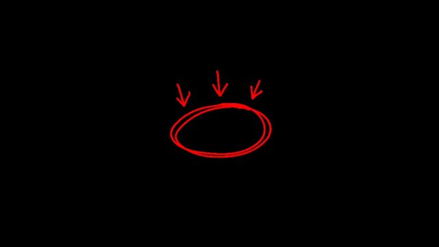 A red handdrawn oval shape with three arrows pointing to it on a black background