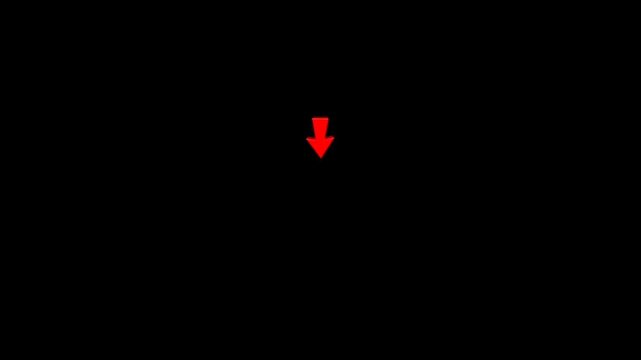 A red arrow pointing downwards on a black background, simple and bold graphic element for design use