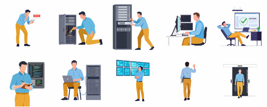 IT Professional System Administrator and Server Engineer Character Set Working with Data Center Infrastructure