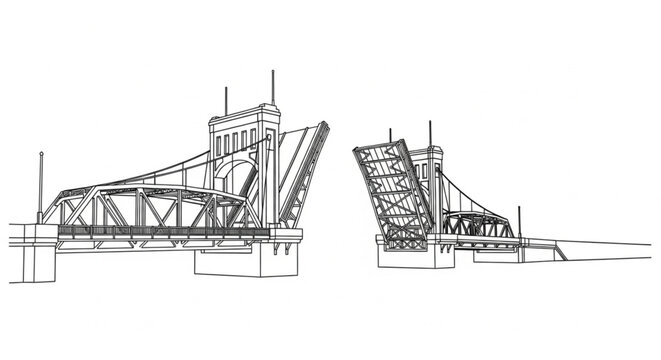 Drawings of a bascule bridge.