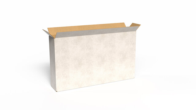 tall and wide white cardboard tv box in 3d isolated on white background