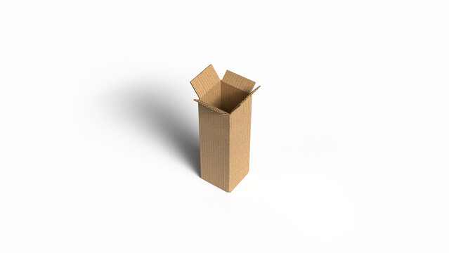 tall and thin brown cardboard shipping box in 3d isolated on white background