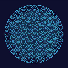 Neon Blue Fish Scale Pattern Design in Circular Frame ©  Yassine DS