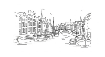 boats docked at a canal harbor. © Umroh