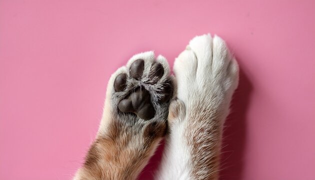pet paws on pink background