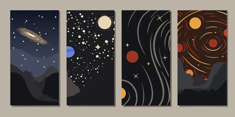 Space Exploration Posters A Set Of Four Vector Illustration © Barsha