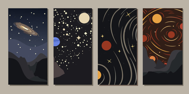 Space Exploration Posters A Set Of Four Vector Illustration