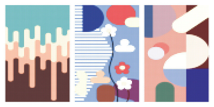 Cyan blue purple multi swirl halftone background pattern texture vector bundle collection set modern graphic design template