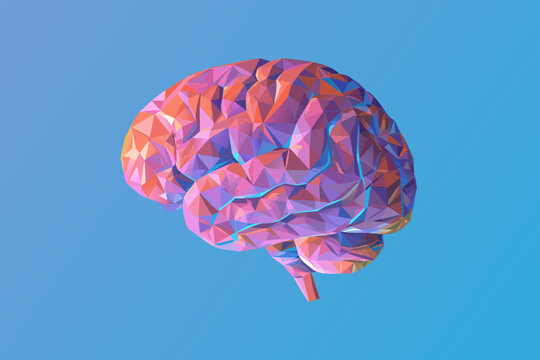 Low Poly Brain A Colorful 3d Illustration Against A Blue Background