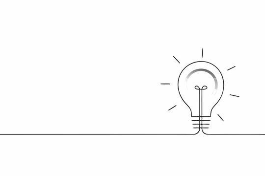 Lightbulb drawing a continuous line illustration on a white background