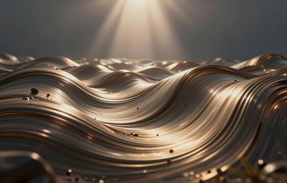 Abstract liquid metal waves, 85mm lens, artistic composition  