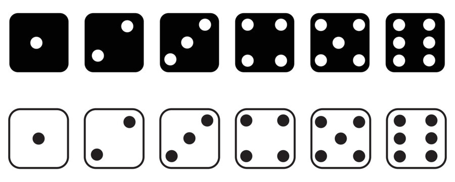 Game dice set isolated on transparent background. Set of dice in flat and linear design from one to six. Traditional game die with marked with different numbers of dots . vector illustration.eps.10