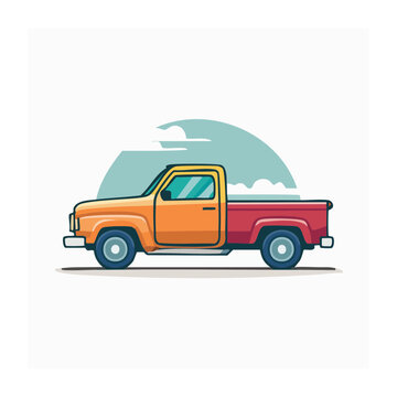 Flat design illustration of a vintage pickup truck