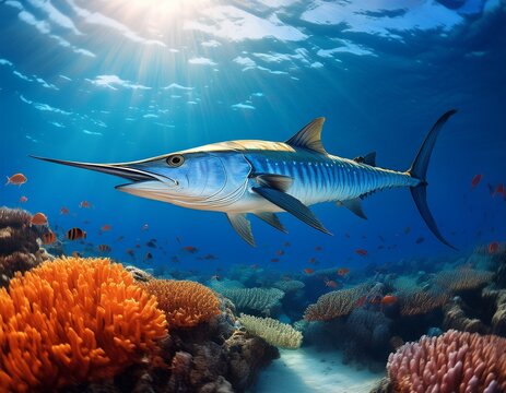 majestic wahoo gliding through vibrant coral reef