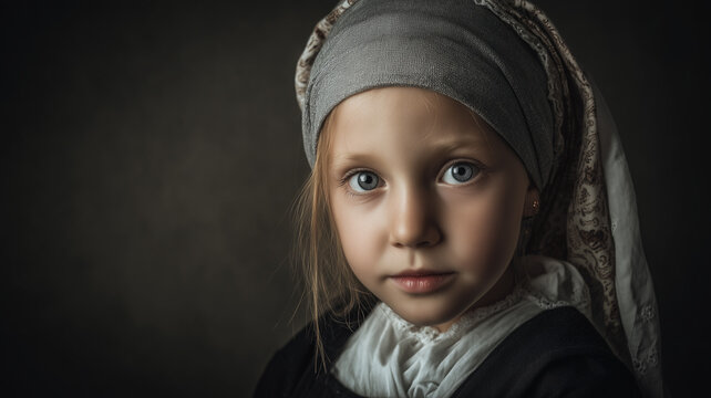 RITRATTO ARTISTICO DI BIMBA IN STILE DIPINTO CLASSICO, ATMOSFERA VINTAGE E INTENSIT&Agrave; ESPRESSIVA 