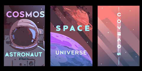 Space Themed Posters Retro Vector Illustration With Cosmic Elements © MituRani