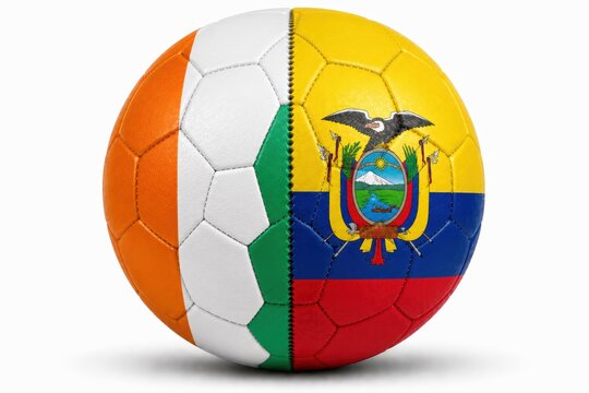 soccer ball with flags of ivory coast and ecuador