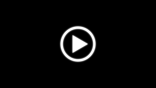 Play button icon animation on circle. Animation of video and music play button icon a black background.