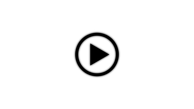 Play button icon animation on circle. video player icon triangle shape button icon animation with white background.Animation of video and music play button icon a black background.