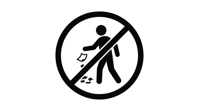 No littering sign with person and trash black silhouette