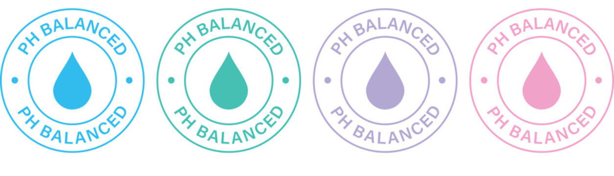 PH Balanced Badge Icons Set in Blue, Green, Purple, and Pink Colors