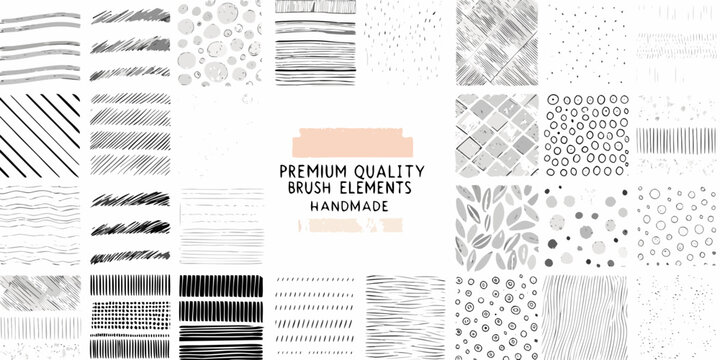 Handmade brush elements collection vector illustration with gray and white tones
