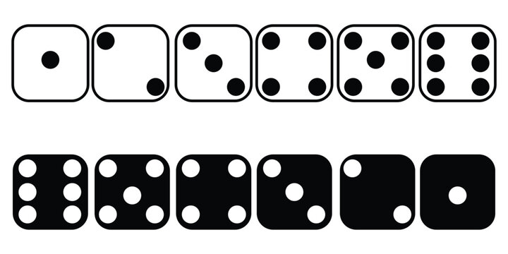 Game dice set isolated on transparent background. Set of dice in flat and linear design from one to six. Traditional game die with marked with different numbers of dots . vector&nbsp;illustration.eps.10