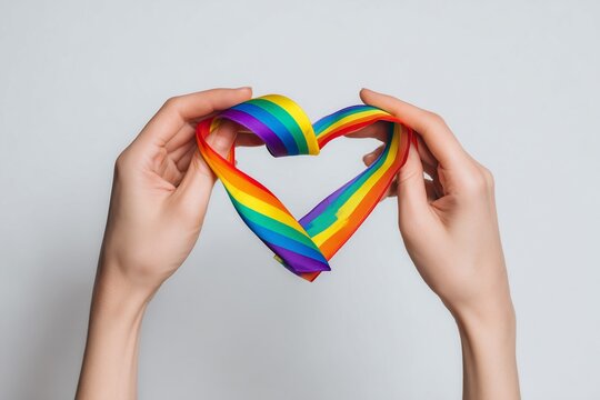 Rainbow ribbon shaped into a heart