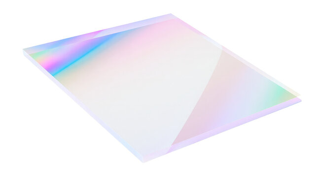 Transparent prism with iridescent colors isolated on white background PNG
