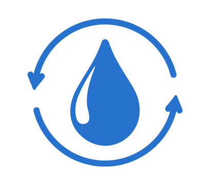 Minimal vector icon of water circulation and flow, representing recycling, filtration, sustainability and resource, H2O