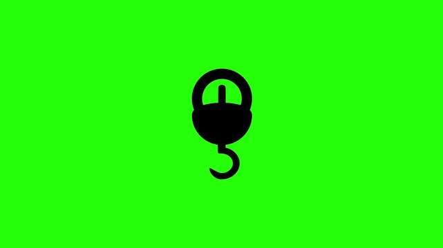 High definition 4K clip of a mechanical hanging crane scale with a metal hook silhouette bouncing cleanly. Tactical popup luggage weight app icon.