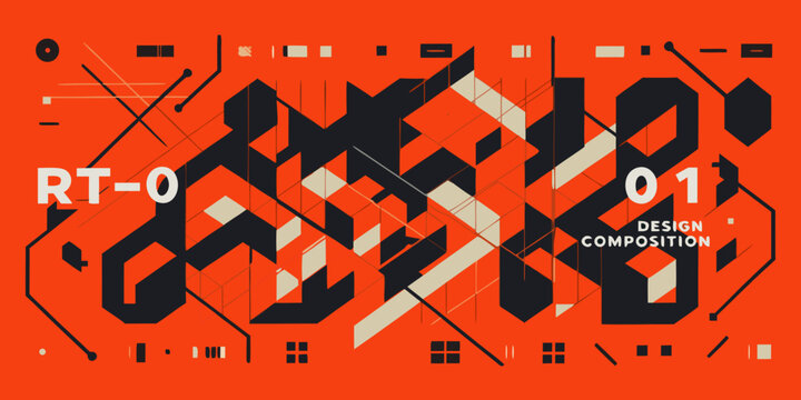 Brutalist geometric composition with orange and black shapes vector illustration