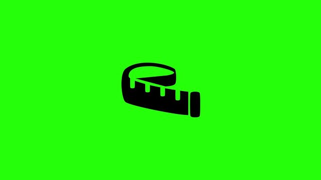 Professional 4K footage of a flexible curled sewing tailor measuring tape silhouette bouncing cleanly. Clean dynamic apparel design web icon.