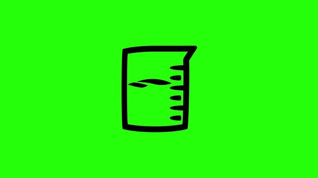 Premium 4K motion graphic of a laboratory beaker measuring cup with liquid volume scale line silhouette bouncing. Clean asset for science video.