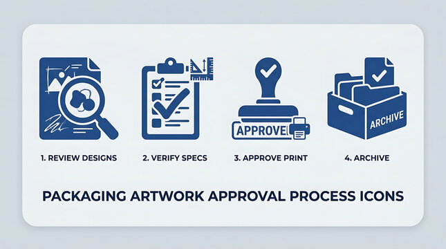Industrial Workflow Illustration for Product Development Stages Including Design Verification Print Proofing and Final Document Archiving