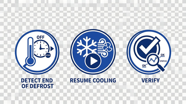 Professional Vector Icon Set for Refrigeration Cycle Maintenance Including Defrost Detection and Cooling Verification Processes