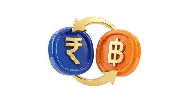 Vector illustration of indian rupee and thai baht currency exchange on a transparent background