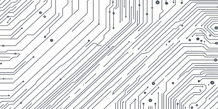 An abstract digital vector illustration of a seamless computer motherboard pattern, featuring a high-tech electronic circuit board design with microchip connections, data lines, and tech textures.