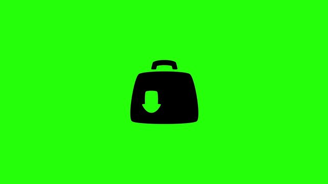 Professional 4K footage of a heavy kettlebell weight load with a downward arrow silhouette bouncing cleanly. Great logistics web graphic.