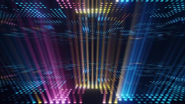 Dark digital dot tunnel with glowing abstract loop motion.