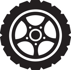 Obraz premium Black car wheel icon simple vector graphic for automotive industry transportation and service concepts isolated on white