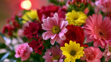 Fototapeta premium A vibrant close up of red and pink flowers creating a magical warm and celebratory atmosphere