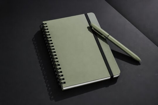 Focused planning with spiral notebook and pen on dark background for business notes ideas and productivity
