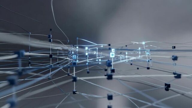 Futuristic Digital Network with Interconnected Nodes and Lines