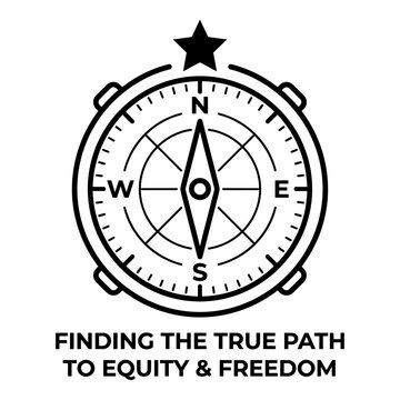 Compass pointing north with star for equity and freedom path.